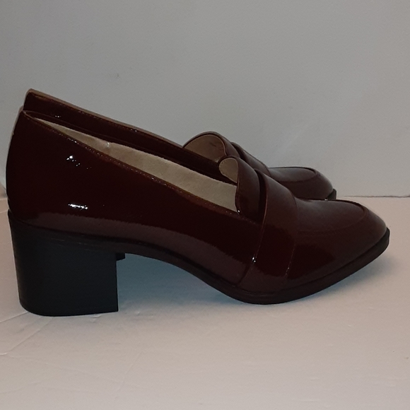 Life Stride Chunky Heel SHOE Loafer Patent Brown Burgundy Size 7B - Picture 2 of 7